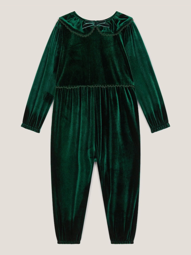 Monsoon Green Baby Larisa Velvet Collar Romper - Image 1 of 3 Monsoon Green Baby Larisa Velvet Collar Romper - Image 1 of 3