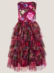Monsoon Red Christina Floral Tiered Party Dress - Image 2 of 4