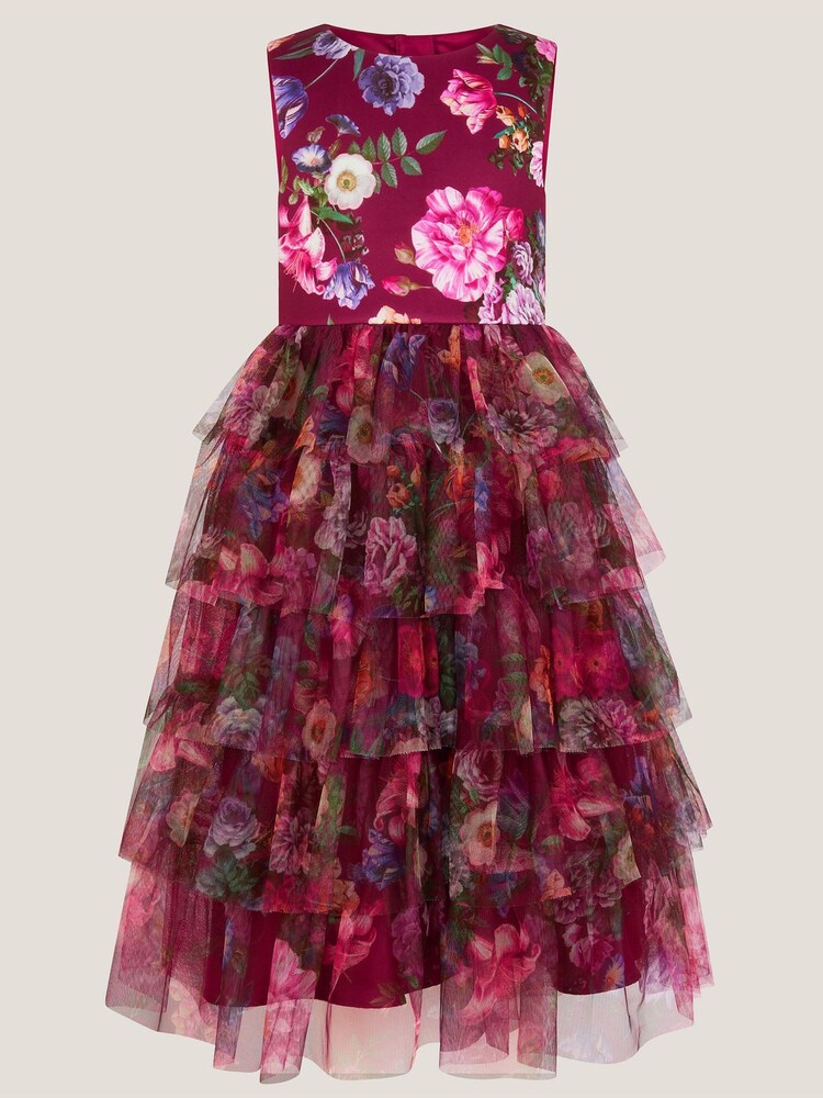 Monsoon Red Christina Floral Tiered Party Dress - Image 2 of 4 Monsoon Red Christina Floral Tiered Party Dress - Image 2 of 4