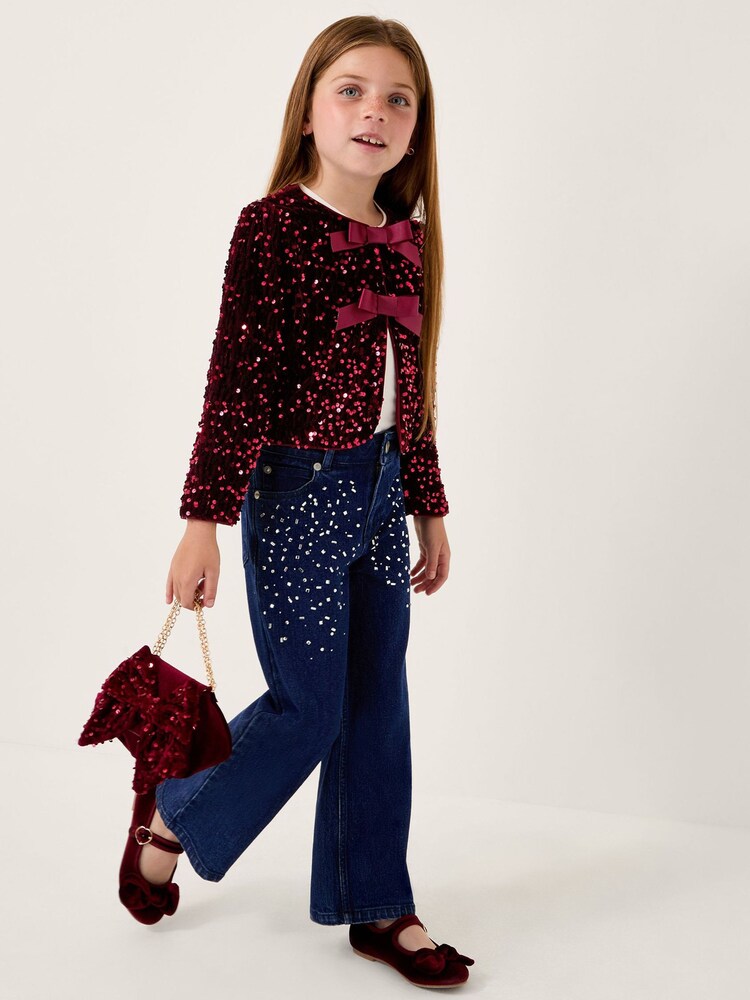 Monsoon Velvet Sequin Bow Jacket - Bild 1 von 4