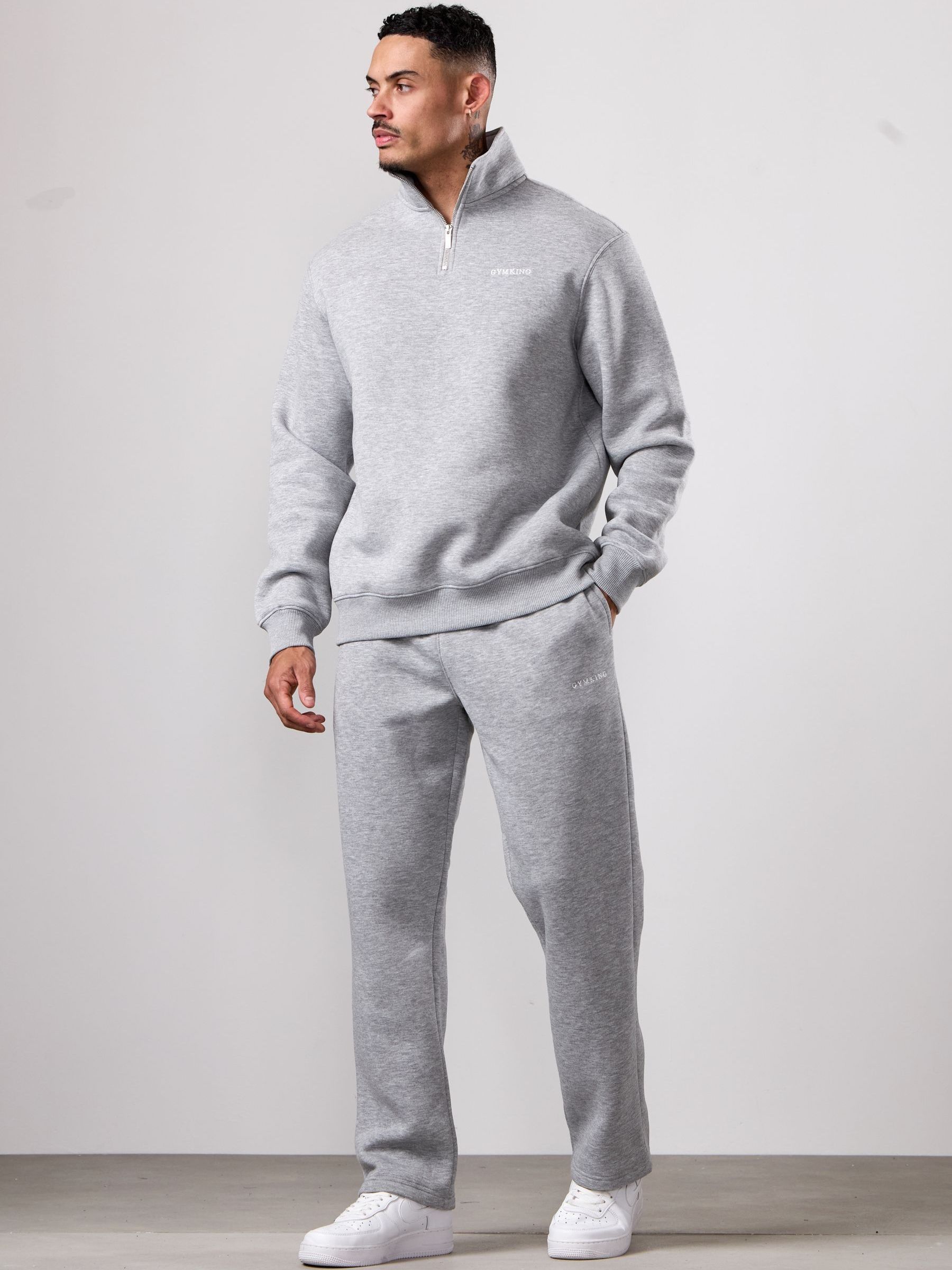 Buy Gym King Grey Marl Straight Leg Linear Fundamental Joggers