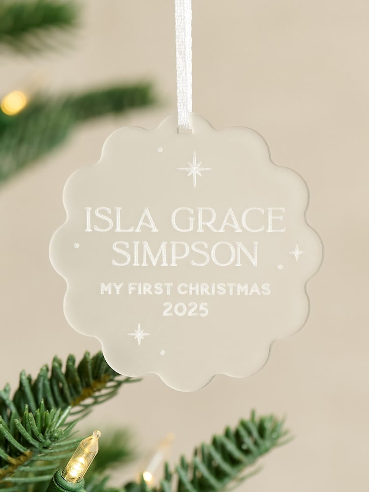 Personalised Frosted First Christmas Decoration by No Ordinary Gift - Image 2 of 2 Personalised Frosted First Christmas Decoration by No Ordinary Gift - Image 2 of 2