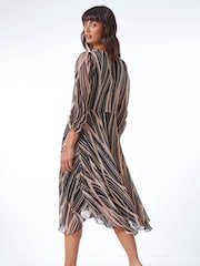 Roman Black Abstract Chiffon Wrap Asymmetric Midi Dress - Image 2 of 5