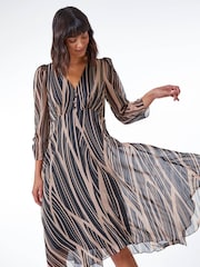 Roman Black Abstract Chiffon Wrap Asymmetric Midi Dress - Image 3 of 5