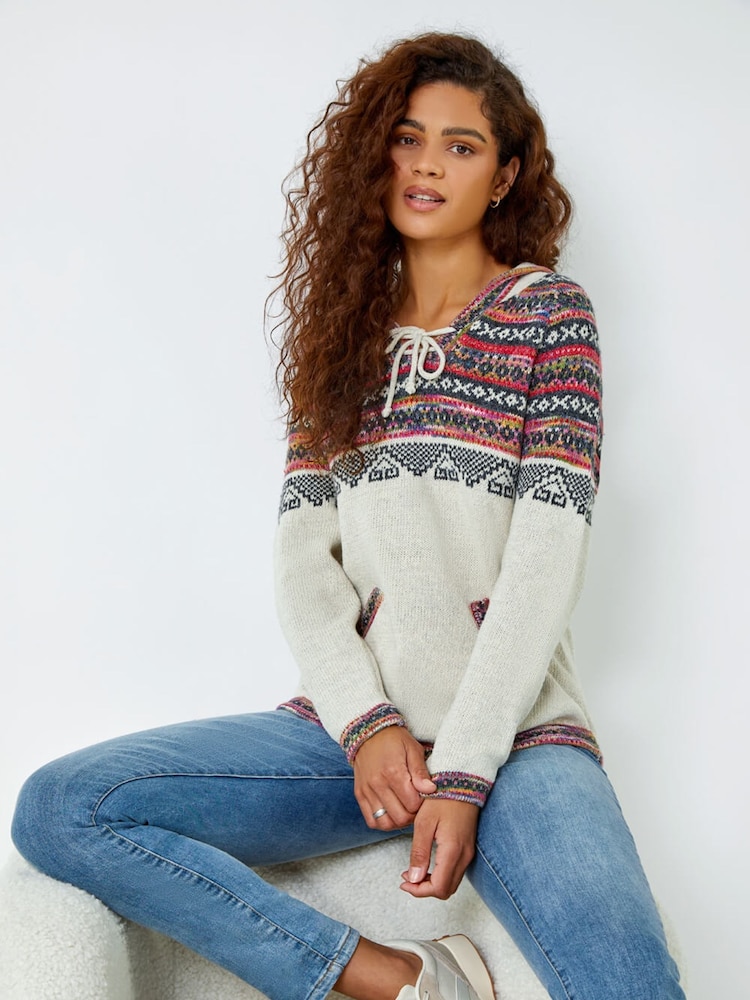 Roman White Nordic Print Hooded Jumper - Image 1 of 5