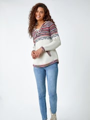Roman White Nordic Print Hooded Jumper - Image 2 of 5