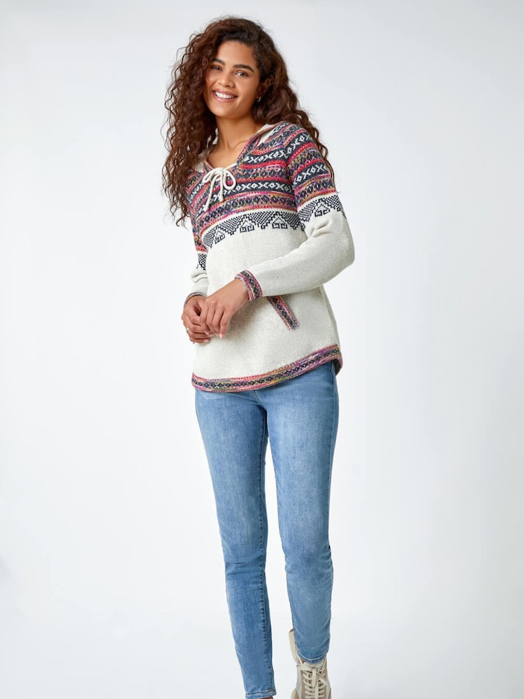 Roman White Nordic Print Hooded Jumper - Image 2 of 5