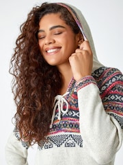 Roman White Nordic Print Hooded Jumper - Image 4 of 5