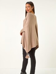 Roman Brown Sparkle Embellished Tassel Poncho - Image 5 of 5