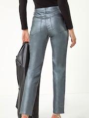 Roman Metallic Coated Mom Style Denim Trousers - Image 2 of 5