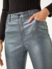 Roman Metallic Coated Mom Style Denim Trousers - Image 4 of 5