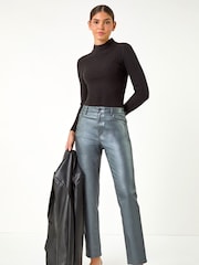 Roman Metallic Coated Mom Style Denim Trousers - Image 5 of 5