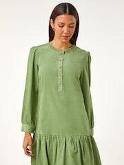Roman Green Corduroy Button Detail A-Line Dress - Image 2 of 5