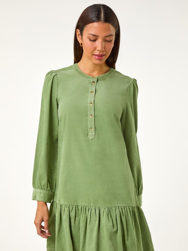 Roman Green Corduroy Button Detail A-Line Dress - Image 2 of 5