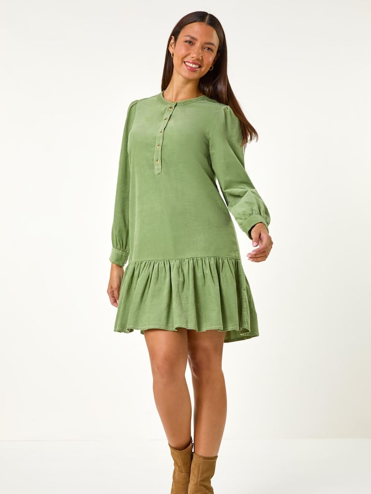 Roman Green Corduroy Button Detail A-Line Dress - Image 5 of 5