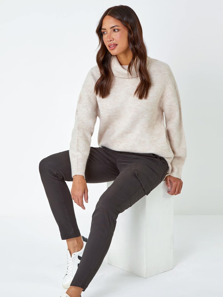 Roman Grey Cotton Blend Cargo Stretch Denim Leggings - Image 1 of 5 Roman Grey Cotton Blend Cargo Stretch Denim Leggings - Image 1 of 5