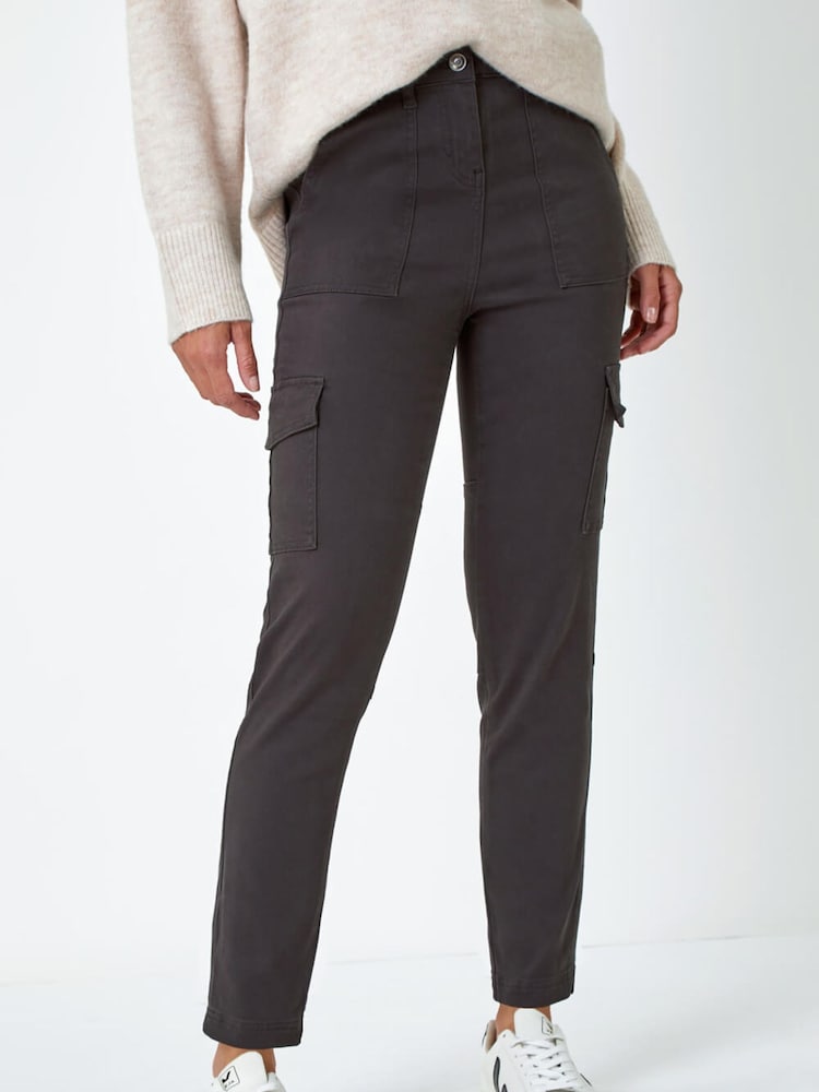 Roman Grey Cotton Blend Cargo Stretch Denim Leggings - Image 2 of 5 Roman Grey Cotton Blend Cargo Stretch Denim Leggings - Image 2 of 5