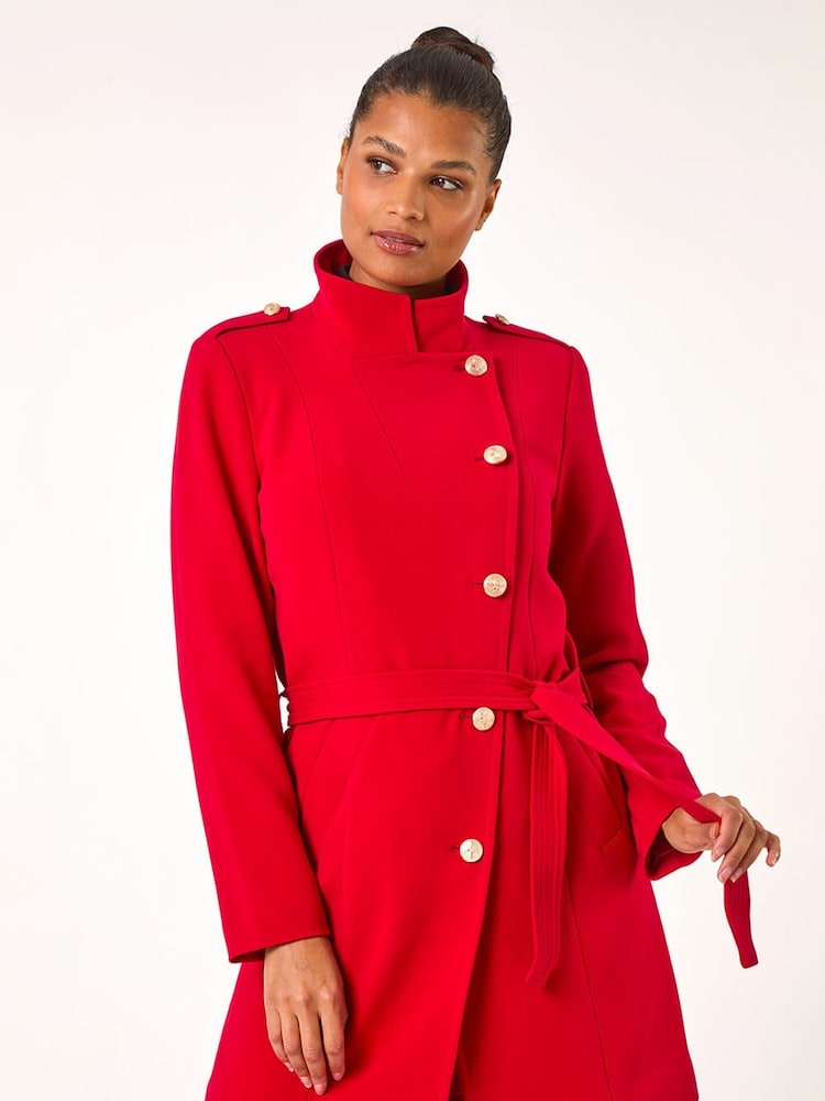 Roman Red Funnel Neck Buttoned Coat - Image 1 of 6 Roman Red Funnel Neck Buttoned Coat - Image 1 of 6
