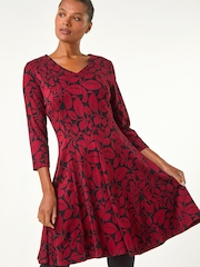 Roman Red Leaf Print Skater Dress - Image 1 of 5