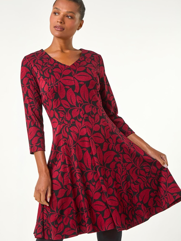 Roman Red Leaf Print Skater Dress - Image 1 of 5