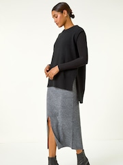 Roman Grey Front Split Knitted Midi Skirt - Image 4 of 4