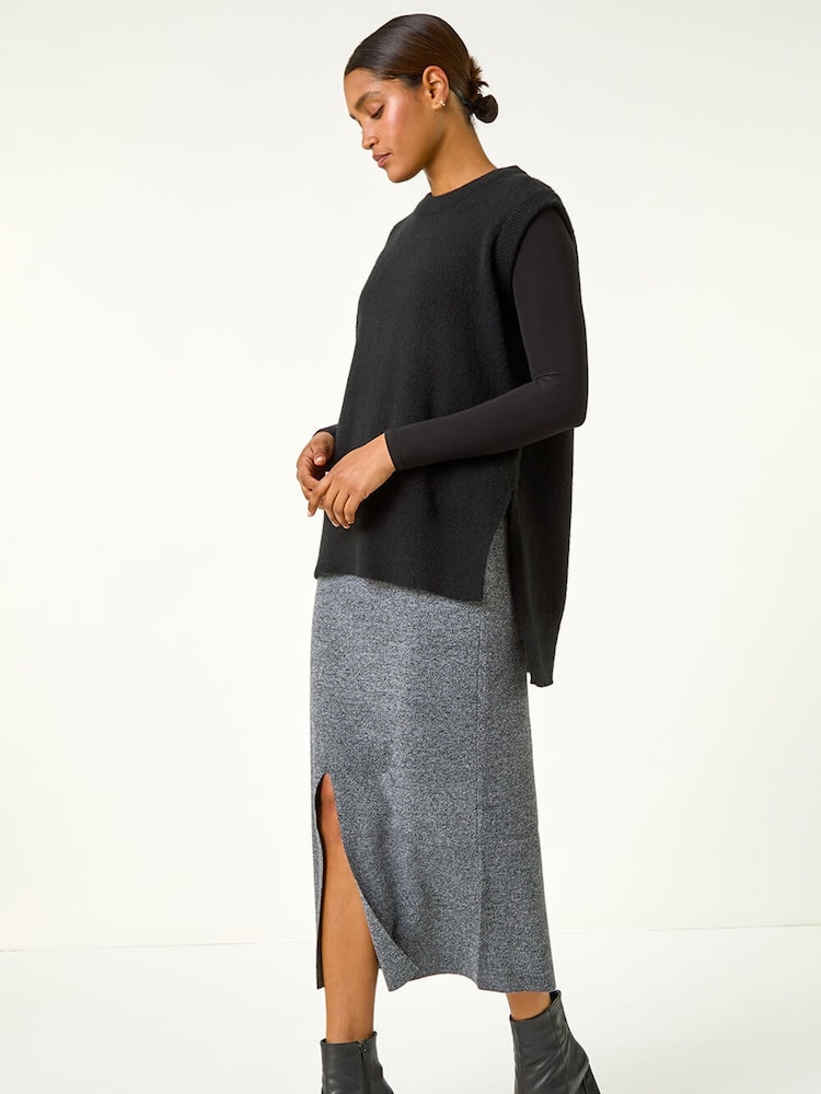 Roman Grey Front Split Knitted Midi Skirt - Image 4 of 4