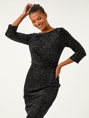 Roman Black Velvet Bodycon Midi Dress - Image 1 of 5