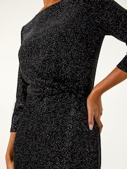 Roman Black Velvet Bodycon Midi Dress - Image 4 of 5