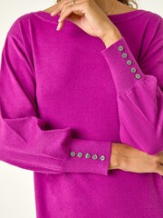 Roman Purple Button Detail Slash Neck Knitted Stretch Dress - Image 5 of 5