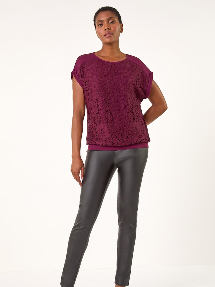 Roman Red Lace Front Stretch Jersey Blouse - Image 2 of 4