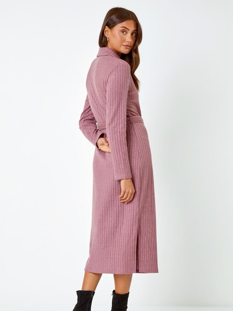 Roman Pink Ribbed Midi Jumper Stretch Dress - Image 2 of 5