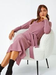 Roman Pink Ribbed Midi Jumper Stretch Dress - Image 4 of 5