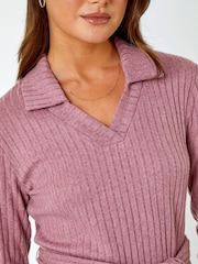 Roman Pink Ribbed Midi Jumper Stretch Dress - Image 5 of 5
