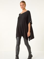 Roman Black Blanket Stitch Knit Poncho - Image 2 of 5