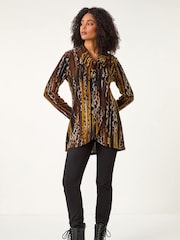 Roman Brown Animal Print Cowl Neck Tunic Top - Image 4 of 5