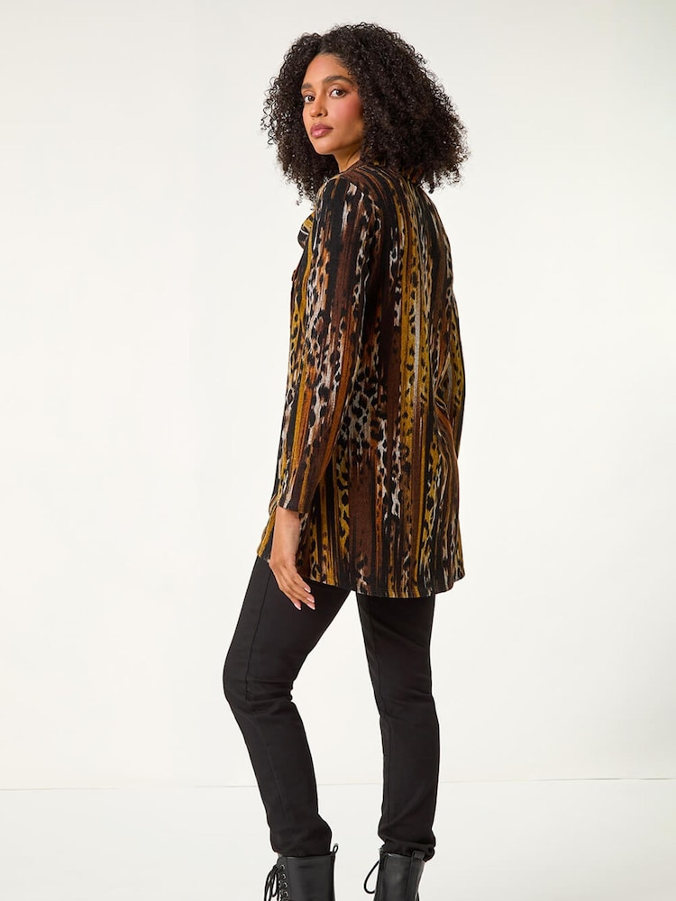 Roman Brown Animal Print Cowl Neck Tunic Top - Image 5 of 5