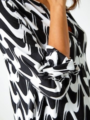 Roman Black Geometric Print Stretch Blouse - Image 5 of 5