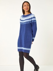 Roman Blue Fairisle Knitted Jumper Dress - Image 1 of 5