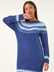 Roman Blue Fairisle Knitted Jumper Dress - Image 5 of 5