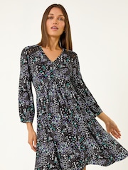 Roman Blue Floral Print Lace Trim Dress - Image 3 of 5