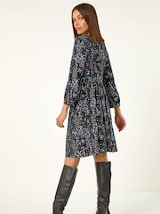 Roman Blue Floral Print Lace Trim Dress - Image 4 of 5