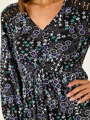 Roman Blue Floral Print Lace Trim Dress - Image 5 of 5