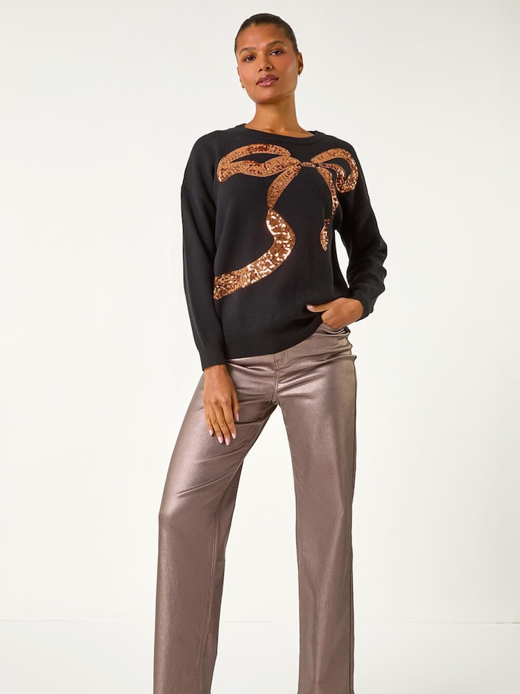 Roman Black Bow Sequin Detail Knit Jumper - Image 2 of 5