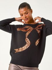 Roman Black Bow Sequin Detail Knit Jumper - Image 5 of 5