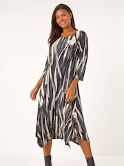 Roman Grey Ribbon Print Hanky Hem Midi Dress - Image 1 of 4