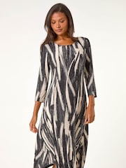 Roman Grey Ribbon Print Hanky Hem Midi Dress - Image 2 of 4