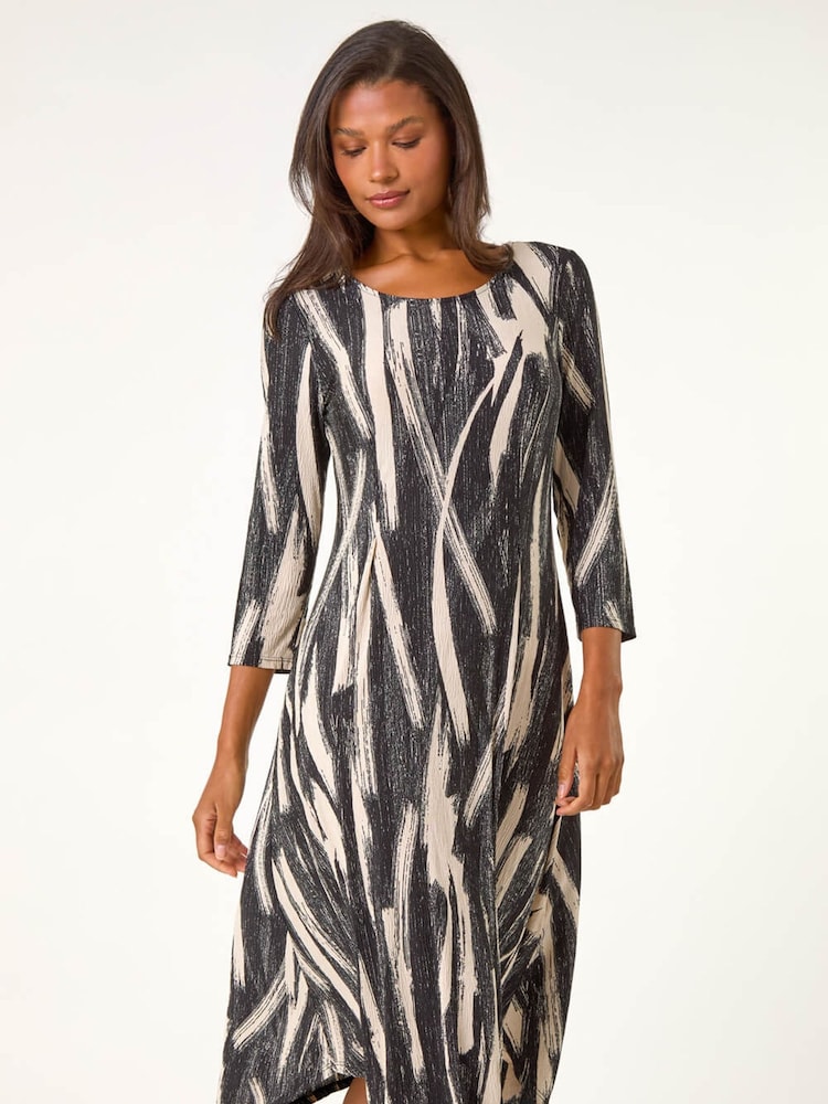 Roman Grey Ribbon Print Hanky Hem Midi Dress - Image 2 of 4
