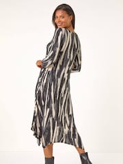 Roman Grey Ribbon Print Hanky Hem Midi Dress - Image 3 of 4