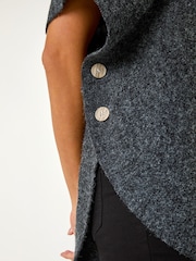 Roman Black Contrast Roll Neck Button Knit Poncho - Image 5 of 6