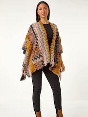 Roman Brown Boucle Patterned Poncho - Image 1 of 5